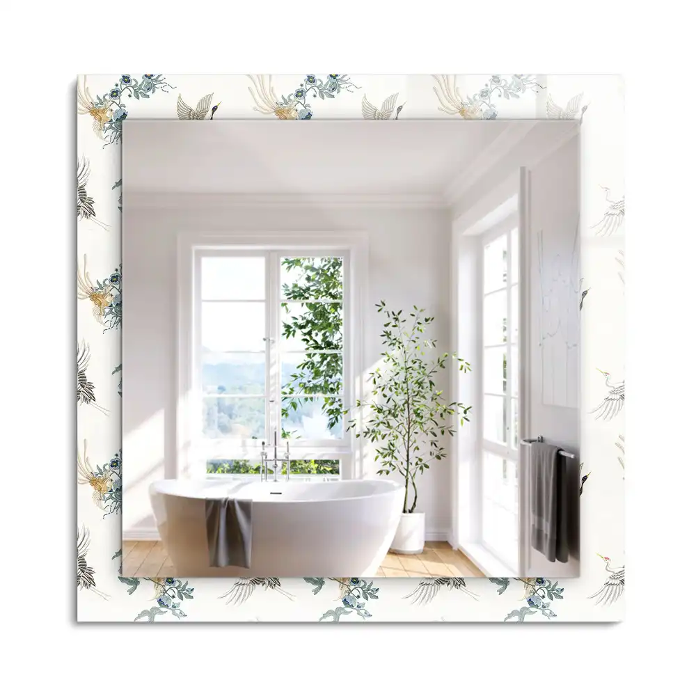 Oglindă decorativă de perete dreptunghiulară cu model păsări și flori