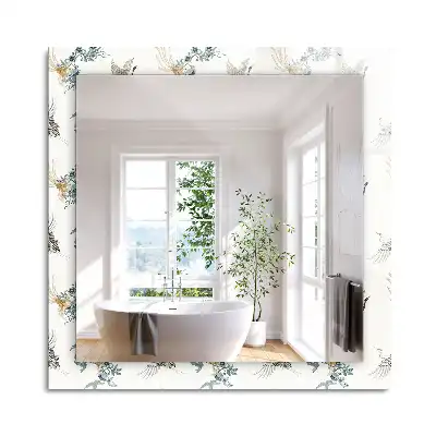 Oglindă decorativă de perete dreptunghiulară cu model păsări și flori