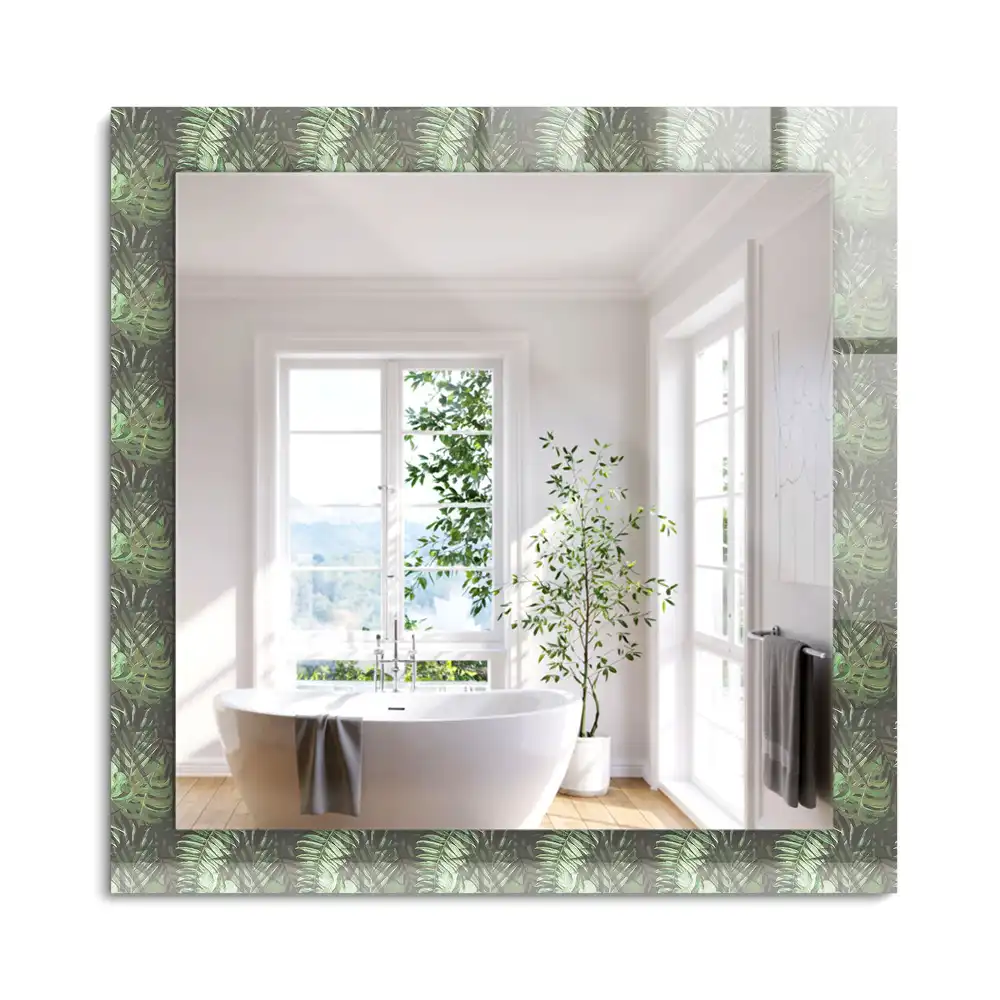 Oglindă dreptunghiulară cu imprimeu frunze tropicale