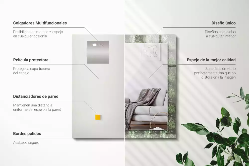 Oglindă dreptunghiulară cu imprimeu frunze tropicale