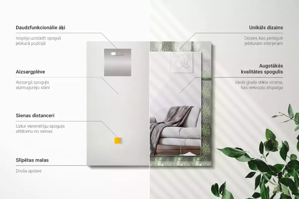 Oglindă dreptunghiulară cu imprimeu frunze tropicale