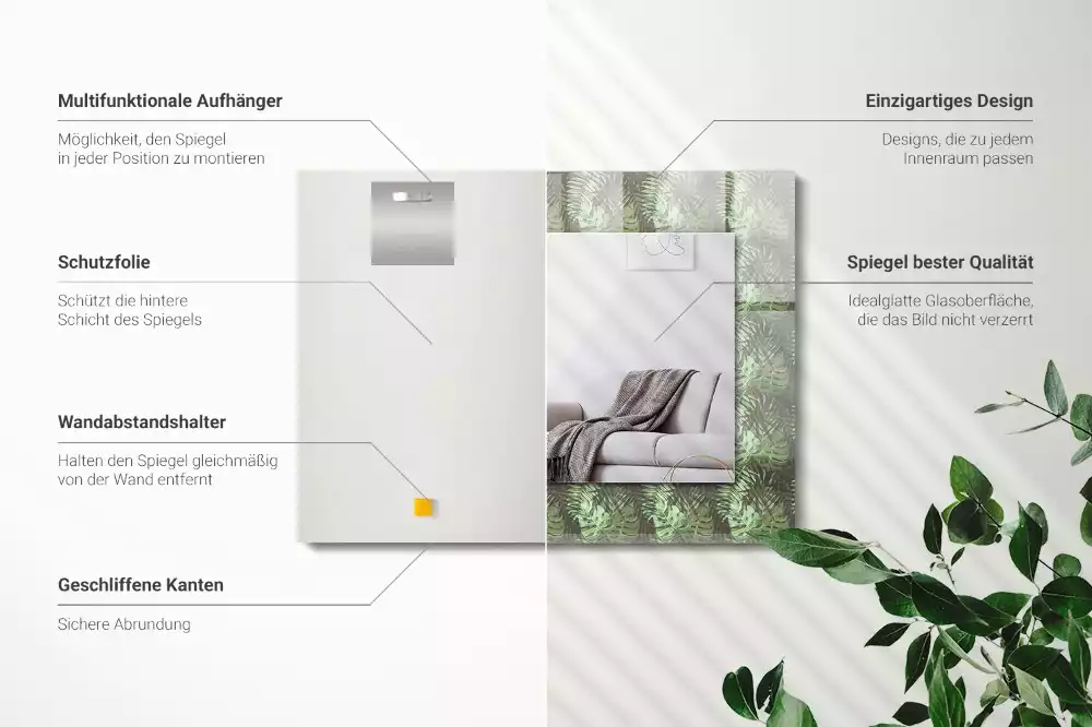Oglindă dreptunghiulară cu imprimeu frunze tropicale