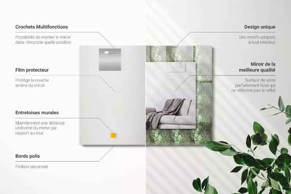 Oglindă dreptunghiulară cu imprimeu frunze tropicale