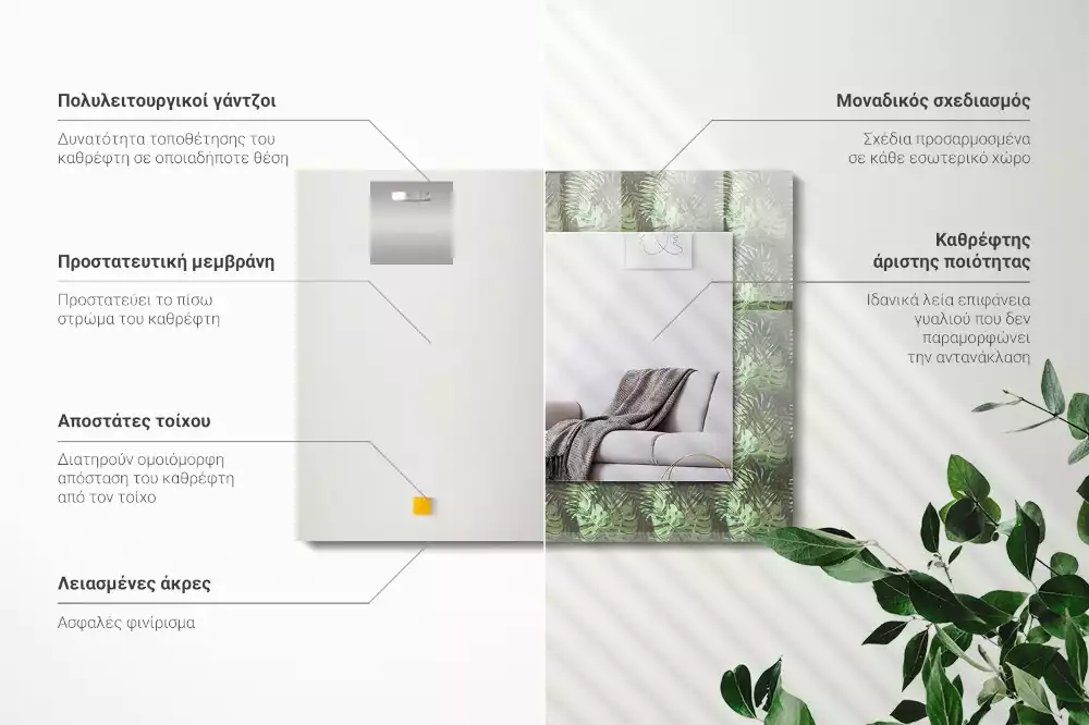 Oglindă dreptunghiulară cu imprimeu frunze tropicale