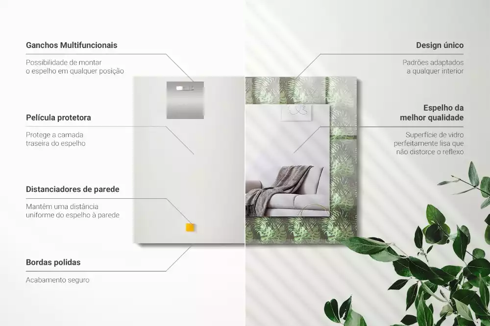 Oglindă dreptunghiulară cu imprimeu frunze tropicale