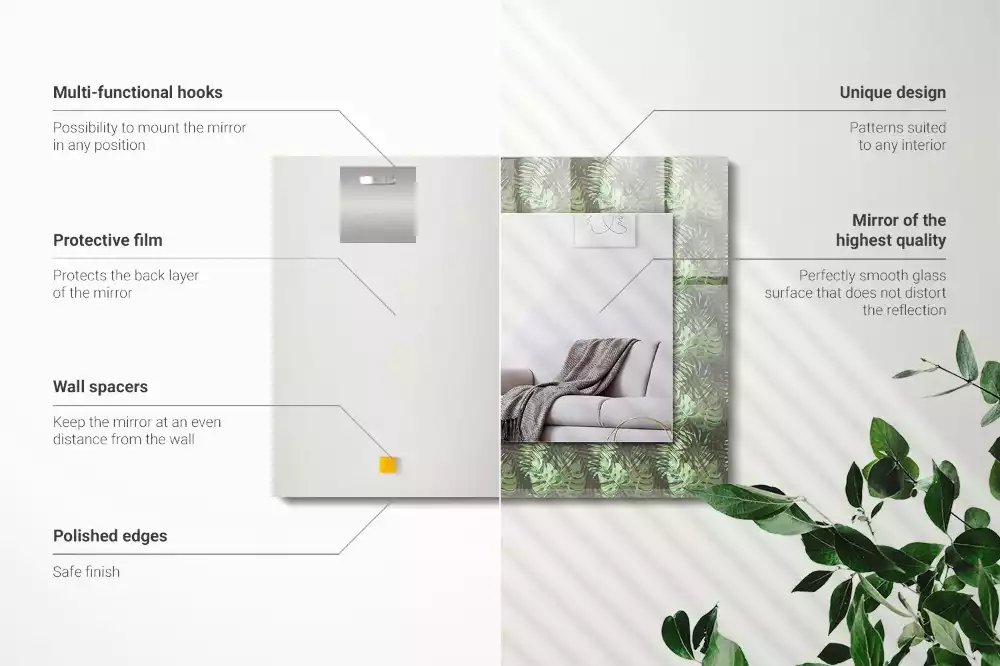 Oglindă dreptunghiulară cu imprimeu frunze tropicale