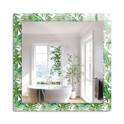 Oglindă dreptunghiulară cu ramă imprimeu frunze tropicale verzi