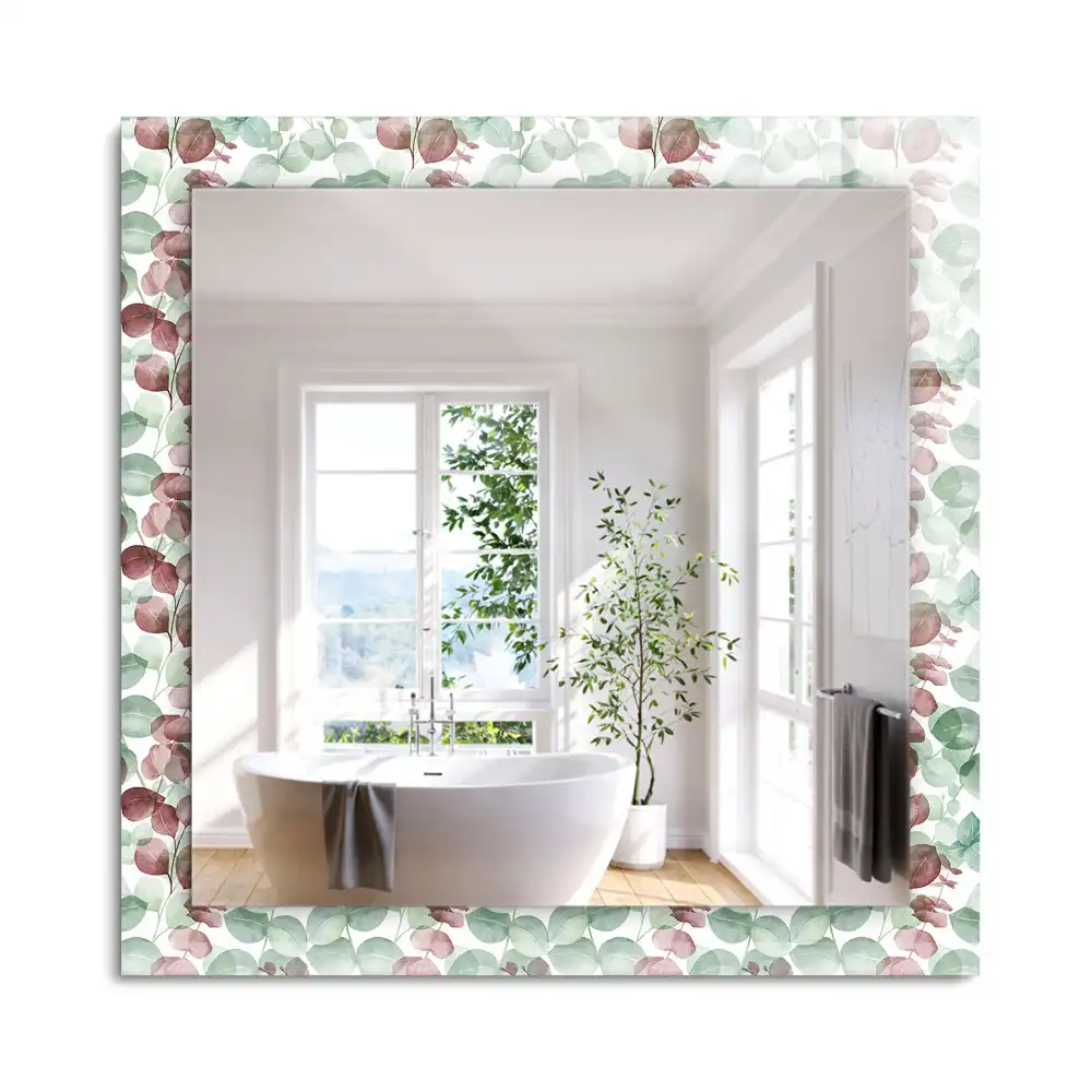 Oglindă dreptunghiulară cu decor de frunze în acuarelă
