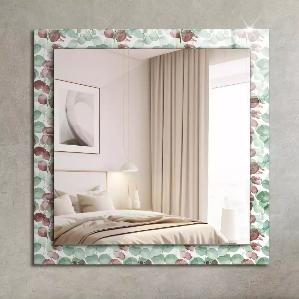 Oglindă dreptunghiulară cu decor de frunze în acuarelă