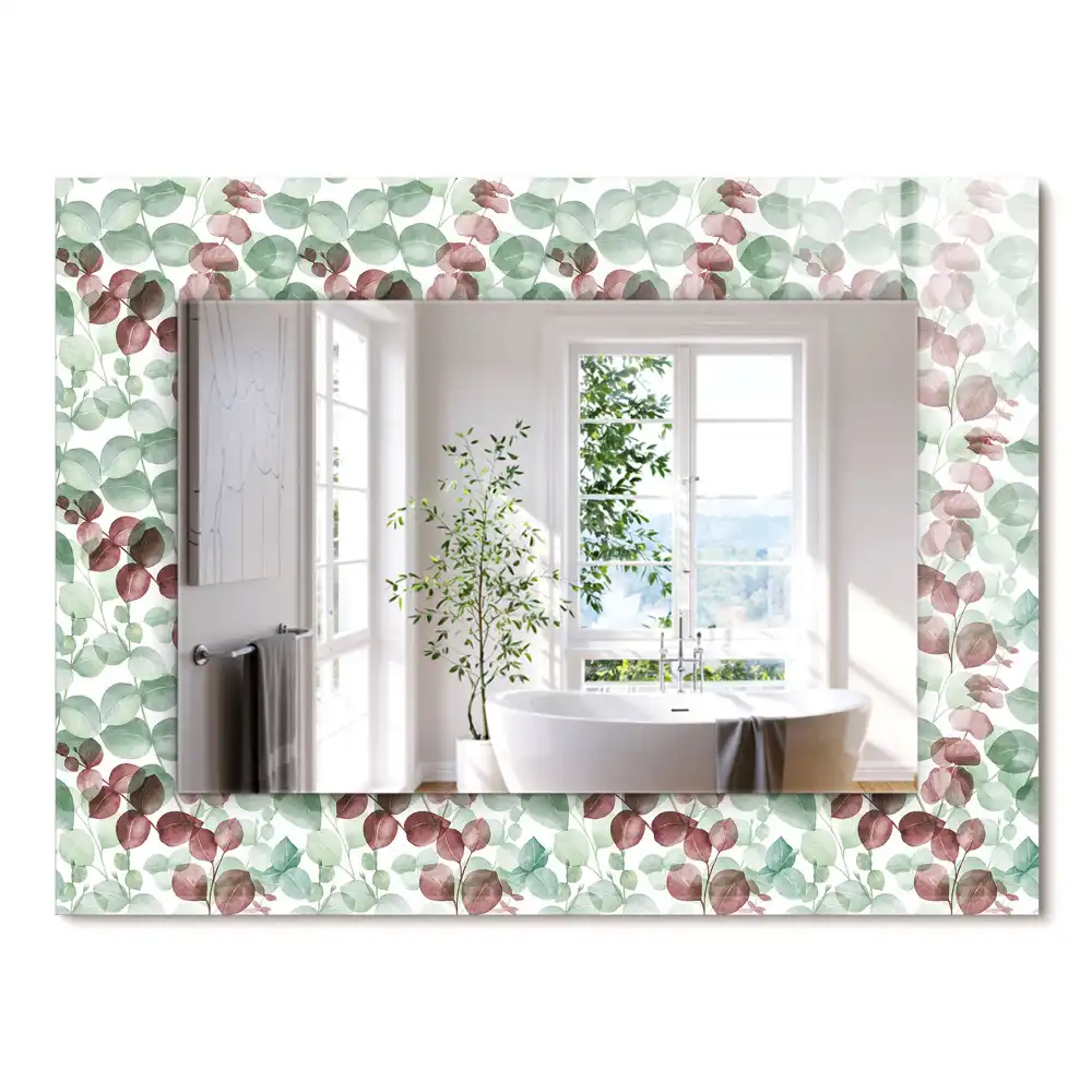 Oglindă dreptunghiulară cu decor de frunze în acuarelă