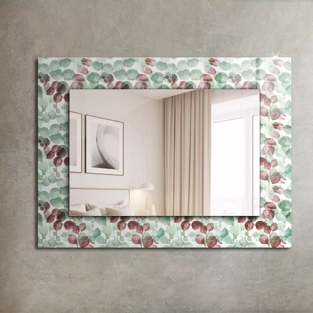Oglindă dreptunghiulară cu decor de frunze în acuarelă