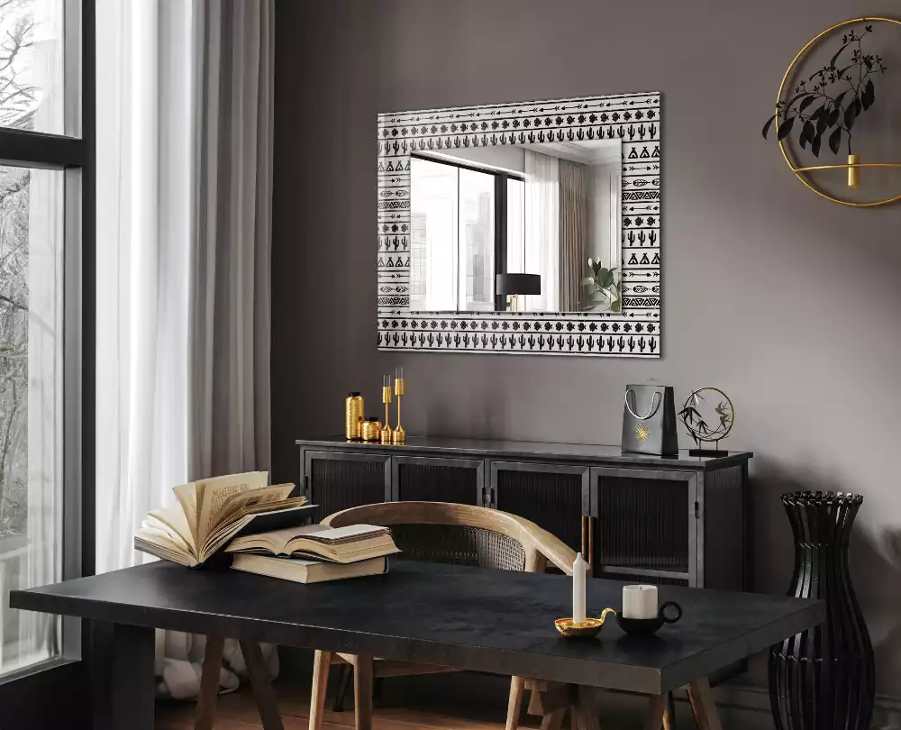 Oglindă decorativă de perete dreptunghiulară cu model cactuși și săgeți tipi
