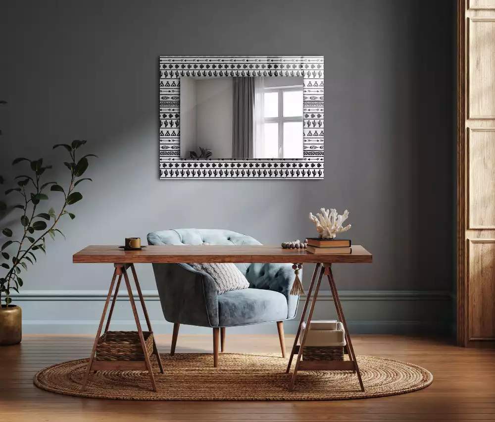 Oglindă decorativă de perete dreptunghiulară cu model cactuși și săgeți tipi
