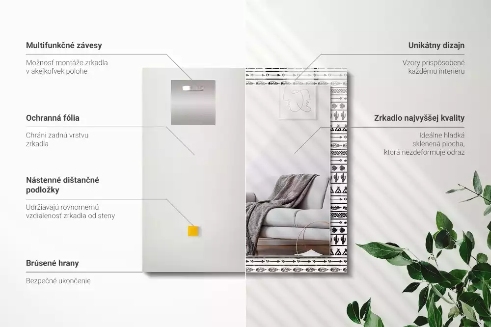 Oglindă decorativă de perete dreptunghiulară cu model cactuși și săgeți tipi