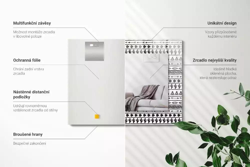 Oglindă decorativă de perete dreptunghiulară cu model cactuși și săgeți tipi