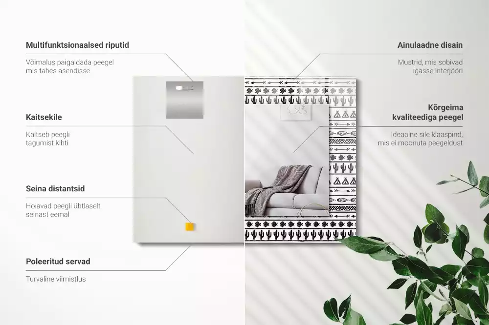 Oglindă decorativă de perete dreptunghiulară cu model cactuși și săgeți tipi