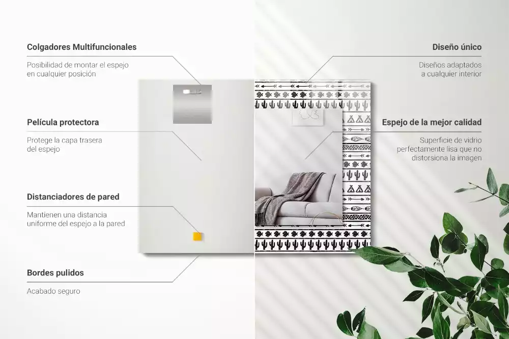 Oglindă decorativă de perete dreptunghiulară cu model cactuși și săgeți tipi