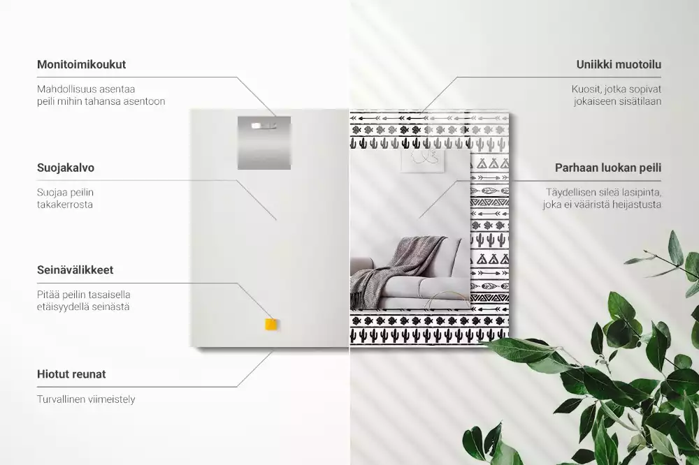 Oglindă decorativă de perete dreptunghiulară cu model cactuși și săgeți tipi