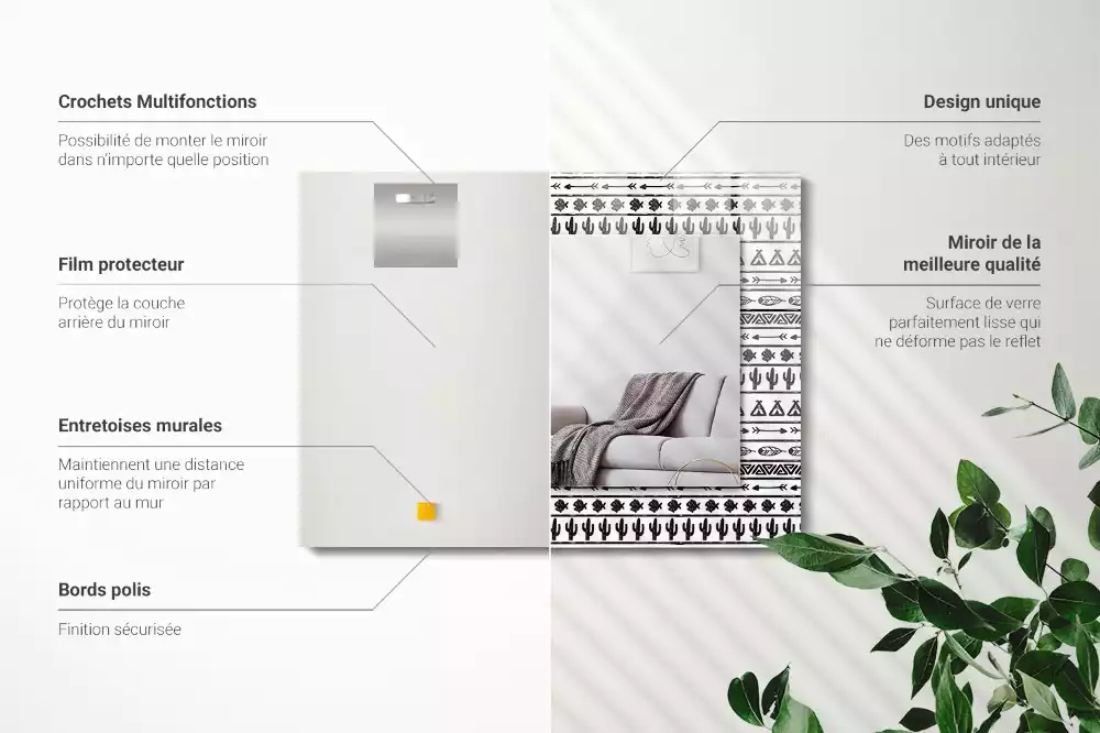 Oglindă decorativă de perete dreptunghiulară cu model cactuși și săgeți tipi