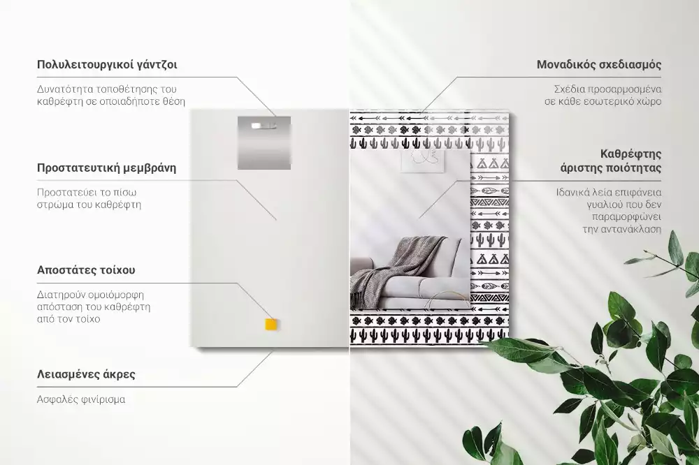 Oglindă decorativă de perete dreptunghiulară cu model cactuși și săgeți tipi