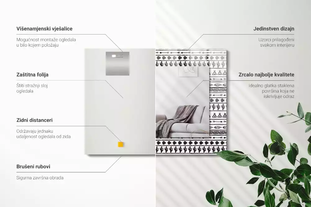 Oglindă decorativă de perete dreptunghiulară cu model cactuși și săgeți tipi