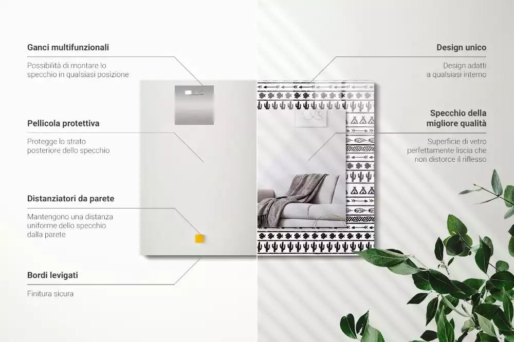 Oglindă decorativă de perete dreptunghiulară cu model cactuși și săgeți tipi