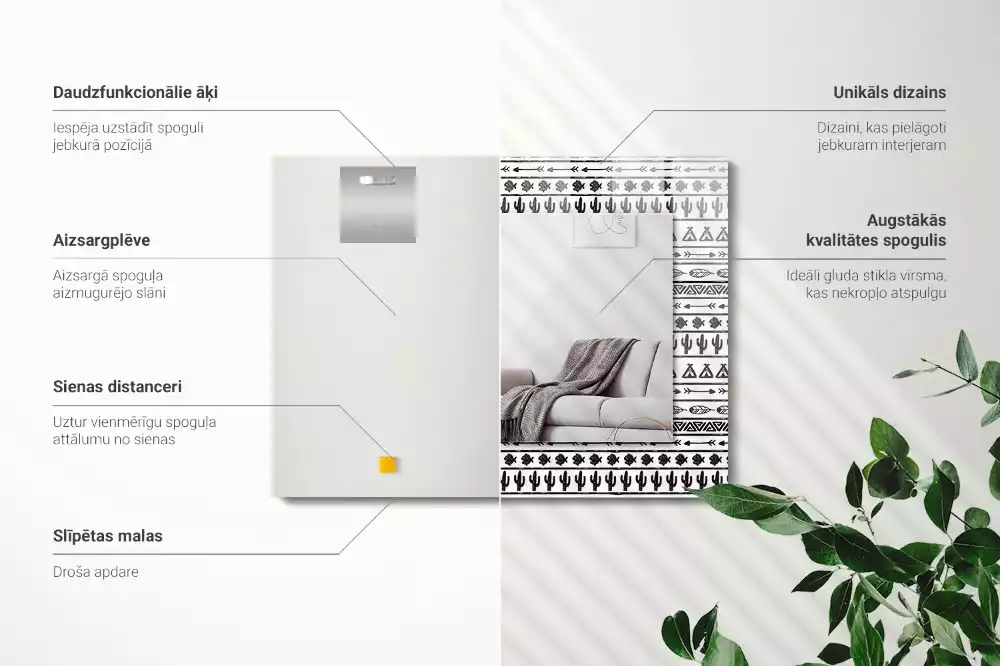 Oglindă decorativă de perete dreptunghiulară cu model cactuși și săgeți tipi