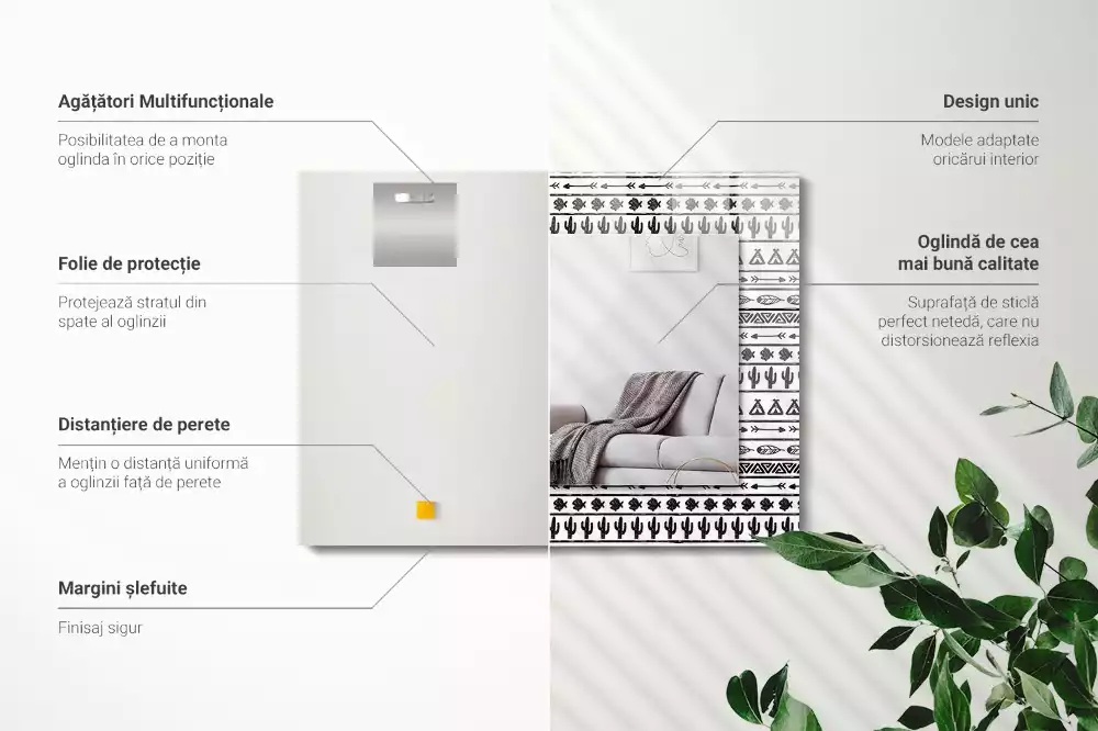 Oglindă decorativă de perete dreptunghiulară cu model cactuși și săgeți tipi