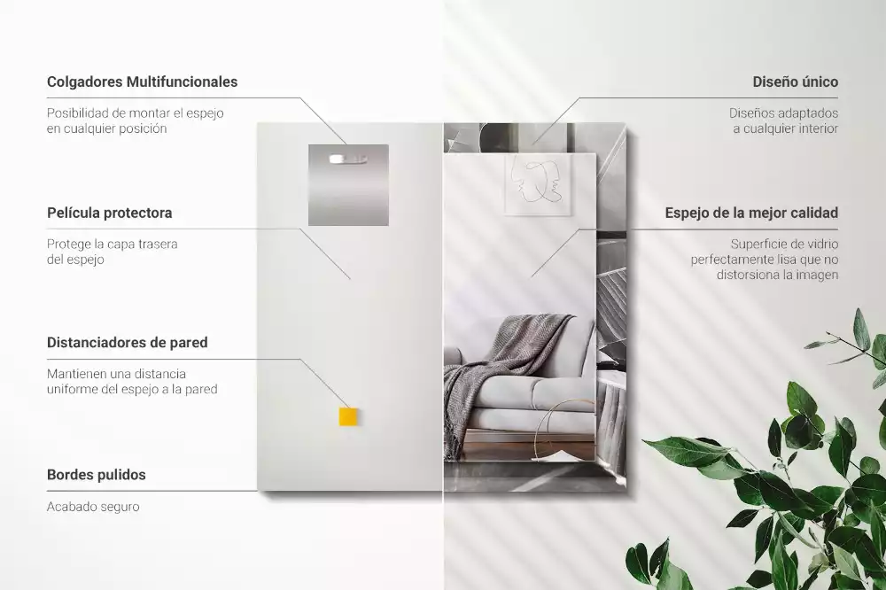 Oglindă dreptunghiulară cu ramă imprimată cu frunze de bananier