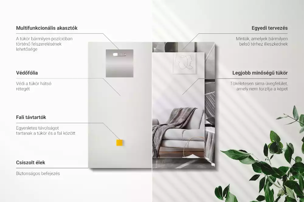 Oglindă dreptunghiulară cu ramă imprimată cu frunze de bananier