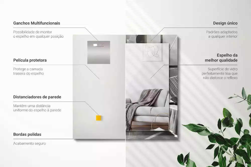 Oglindă dreptunghiulară cu ramă imprimată cu frunze de bananier