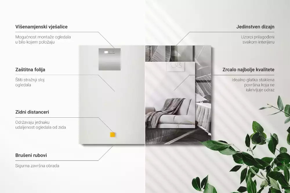 Oglindă dreptunghiulară cu ramă imprimată cu frunze de bananier
