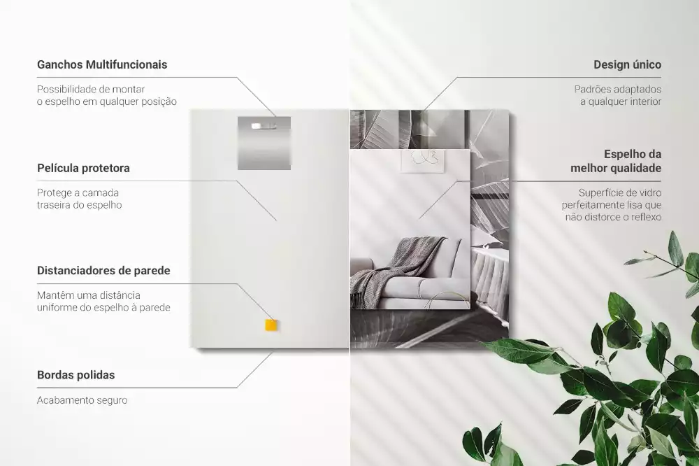 Oglindă dreptunghiulară cu ramă imprimată cu frunze de bananier