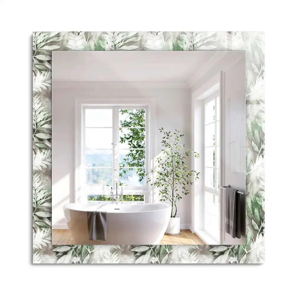 Oglindă dreptunghiulară cu decor frunze verzi