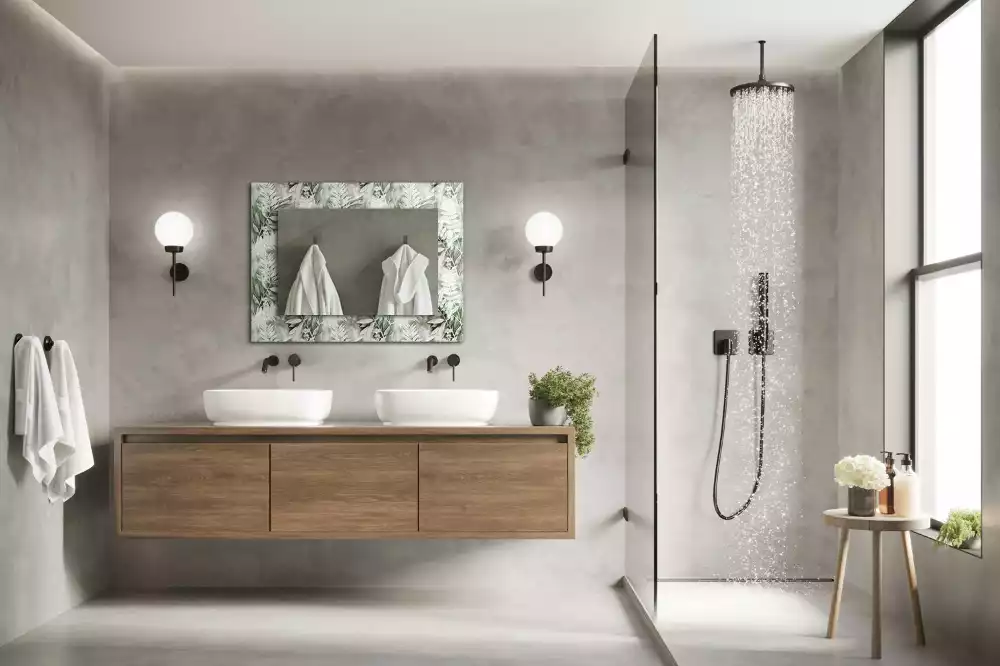 Oglindă dreptunghiulară cu decor frunze verzi