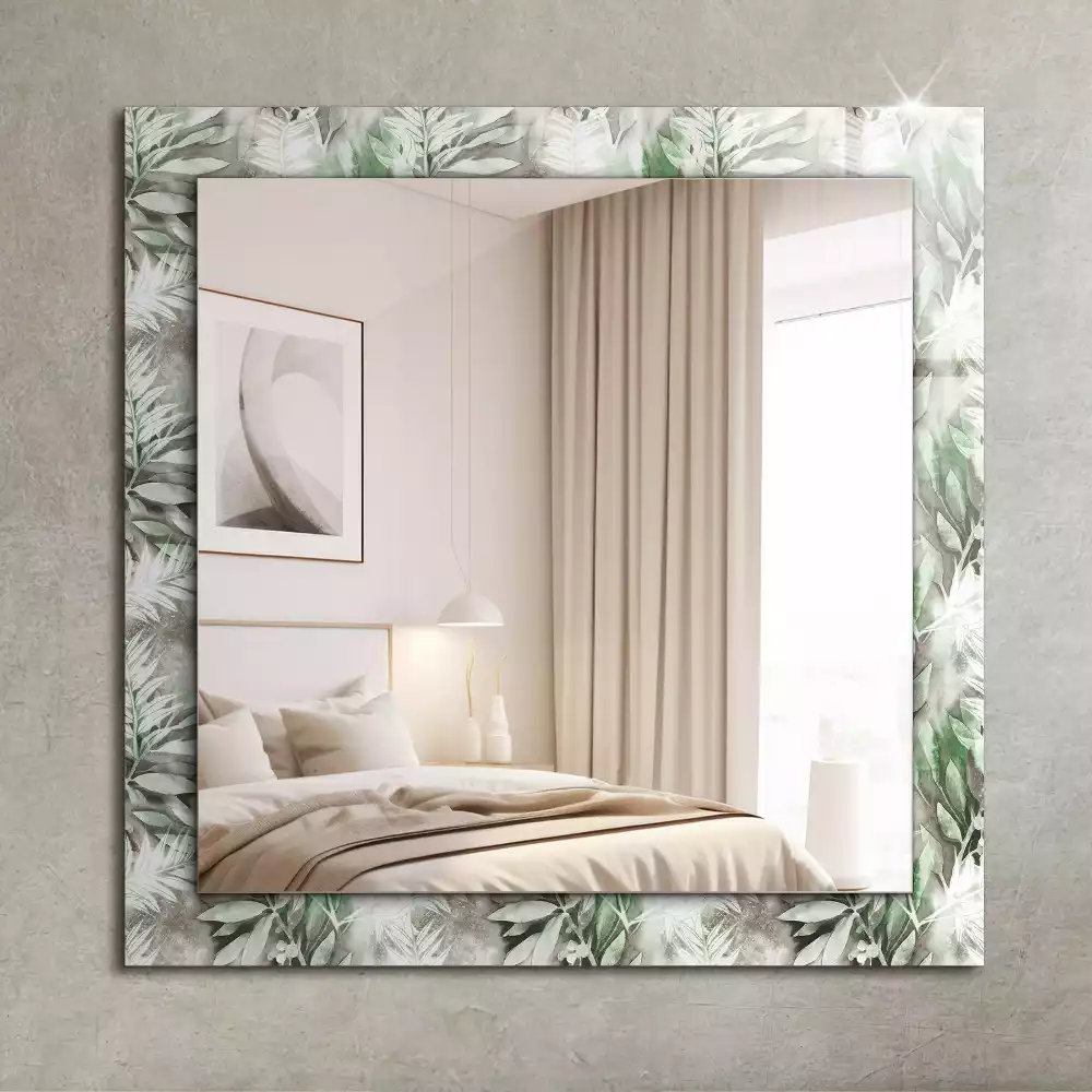 Oglindă dreptunghiulară cu decor frunze verzi