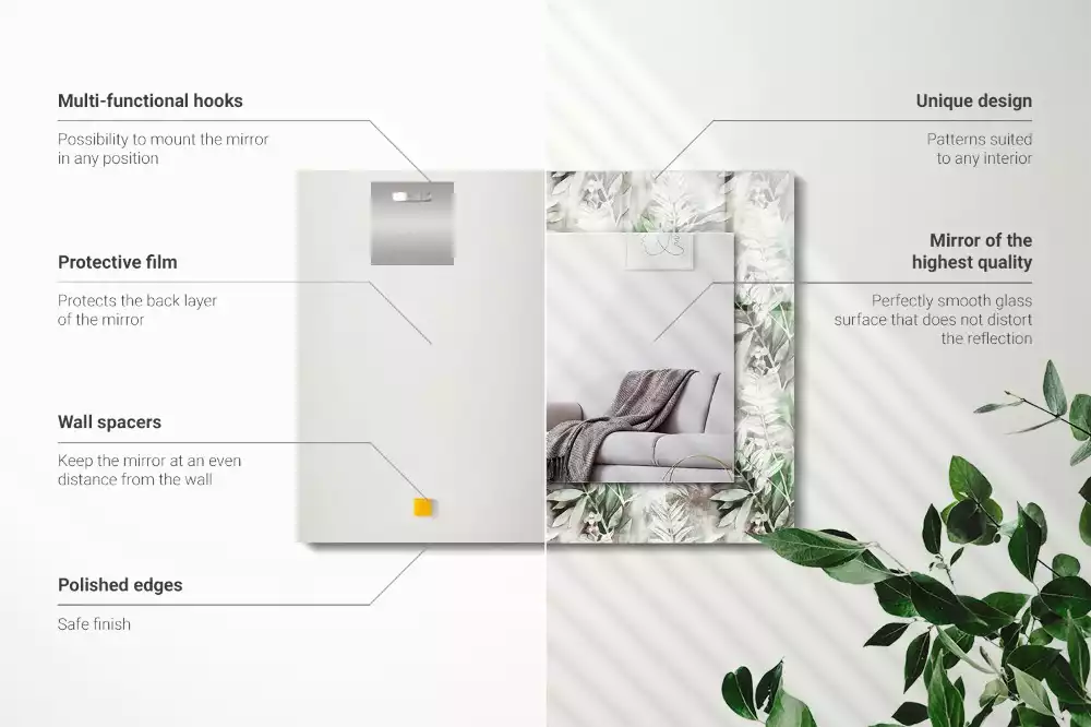 Oglindă dreptunghiulară cu decor frunze verzi