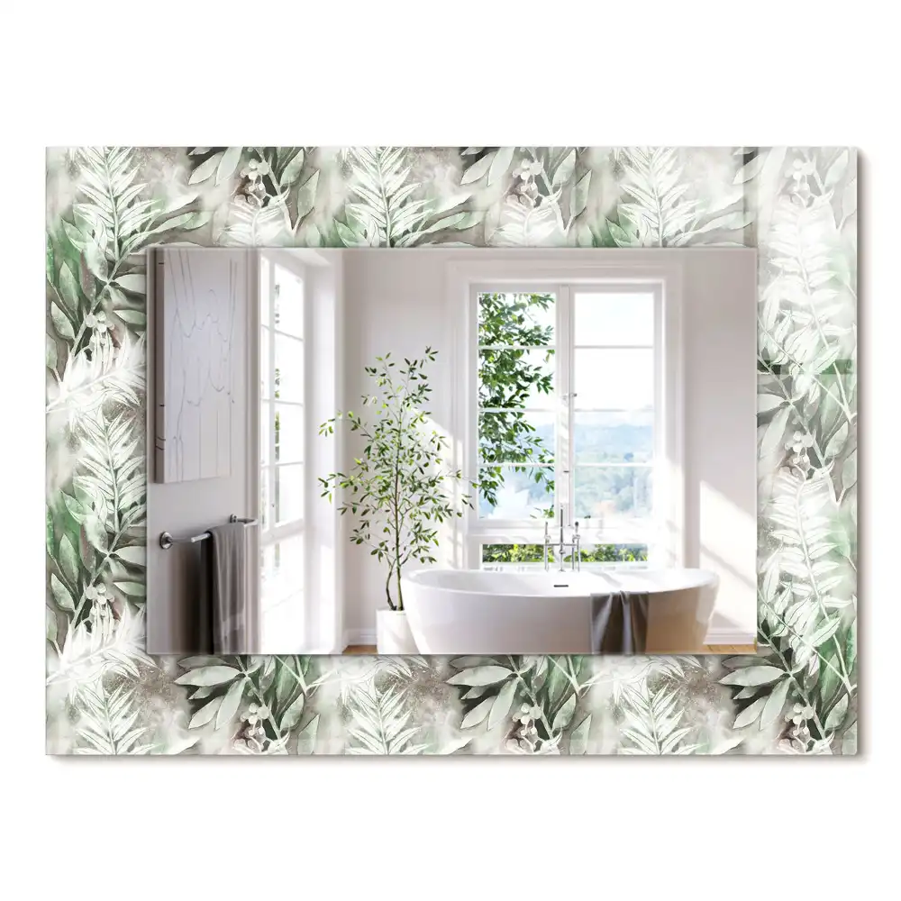 Oglindă dreptunghiulară cu decor frunze verzi