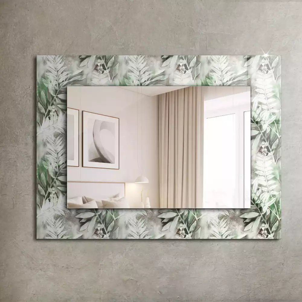 Oglindă dreptunghiulară cu decor frunze verzi