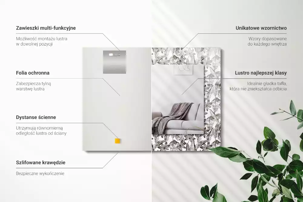 Oglindă dreptunghiulară decorativă cu frunze și flori