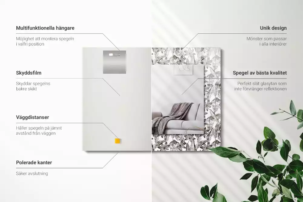 Oglindă dreptunghiulară decorativă cu frunze și flori