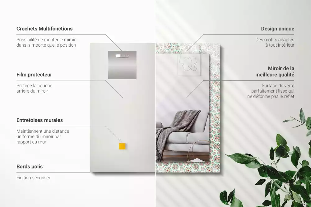 Oglindă dreptunghiulară cu ramă imprimată cu model de cercuri colorate