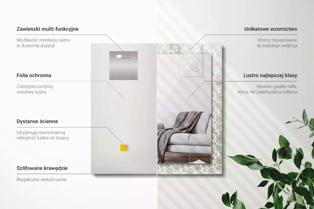 Oglindă dreptunghiulară cu ramă imprimată cu model de cercuri colorate