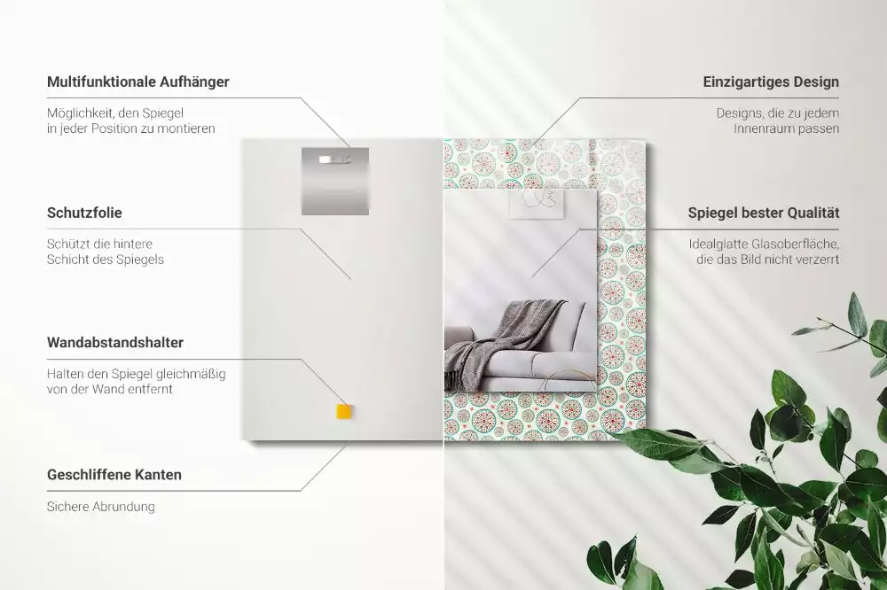 Oglindă dreptunghiulară cu ramă imprimată cu model de cercuri colorate