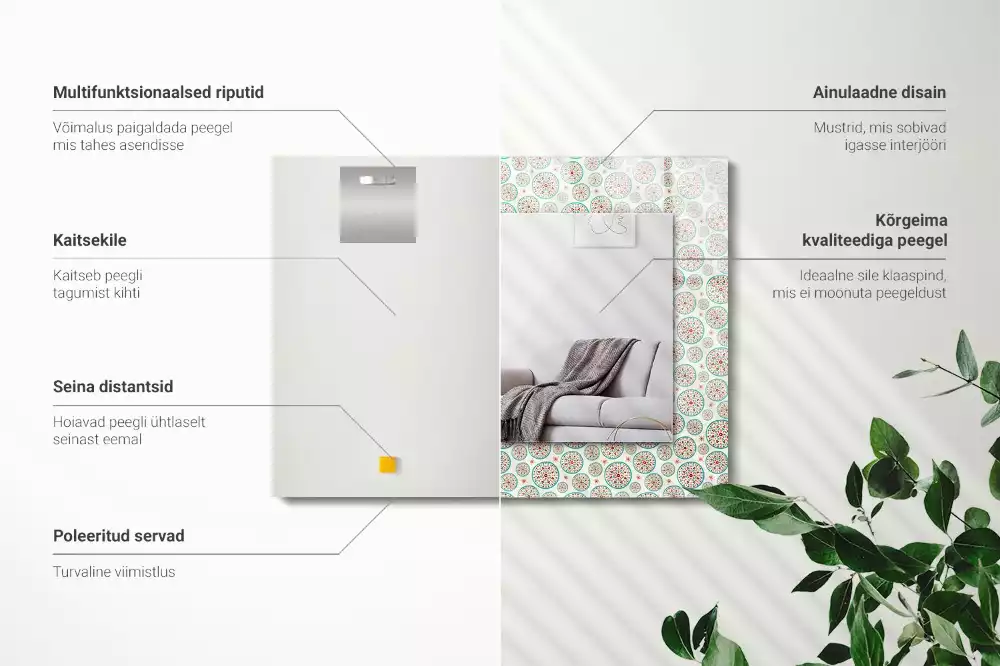 Oglindă dreptunghiulară cu ramă imprimată cu model de cercuri colorate