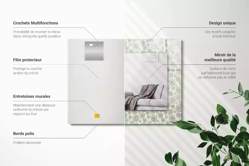 Oglindă dreptunghiulară cu ramă imprimată cu model de cercuri colorate