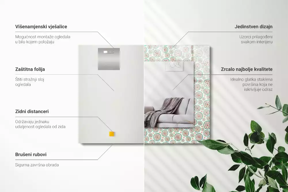 Oglindă dreptunghiulară cu ramă imprimată cu model de cercuri colorate