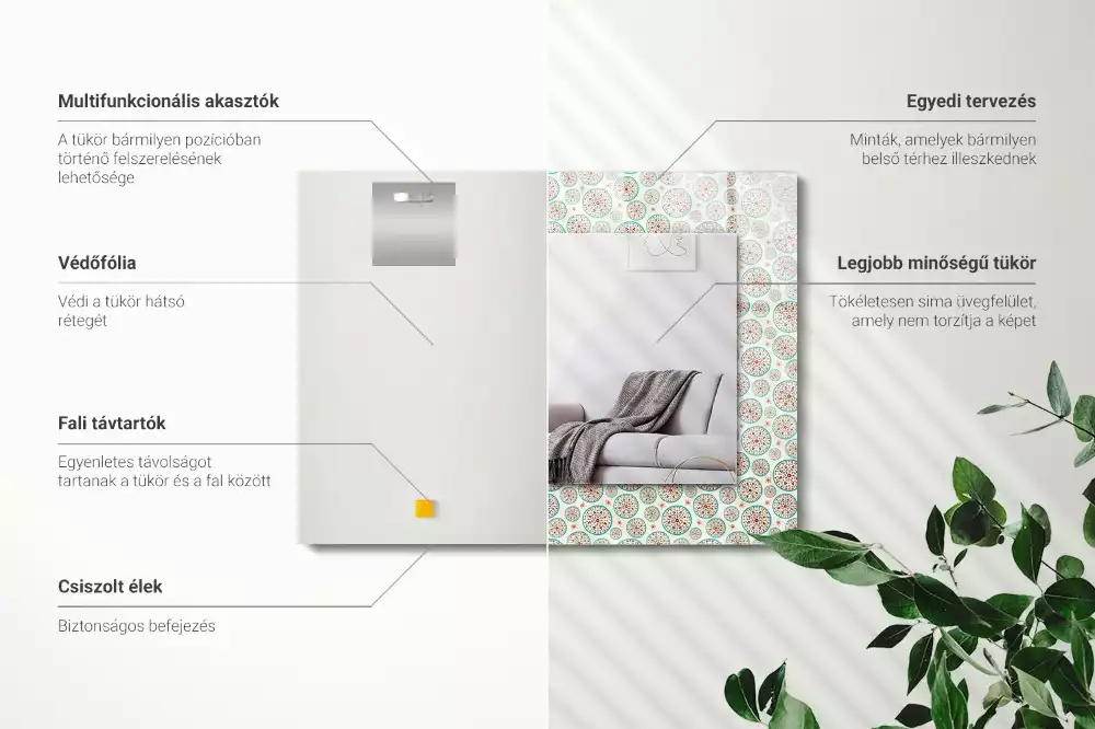 Oglindă dreptunghiulară cu ramă imprimată cu model de cercuri colorate