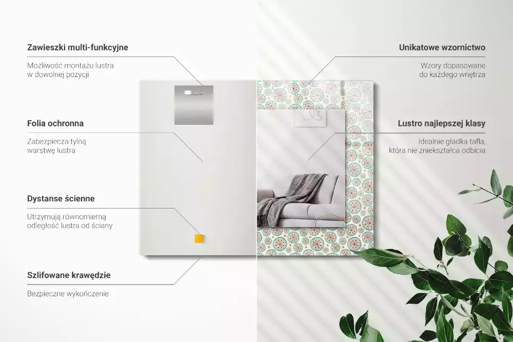 Oglindă dreptunghiulară cu ramă imprimată cu model de cercuri colorate