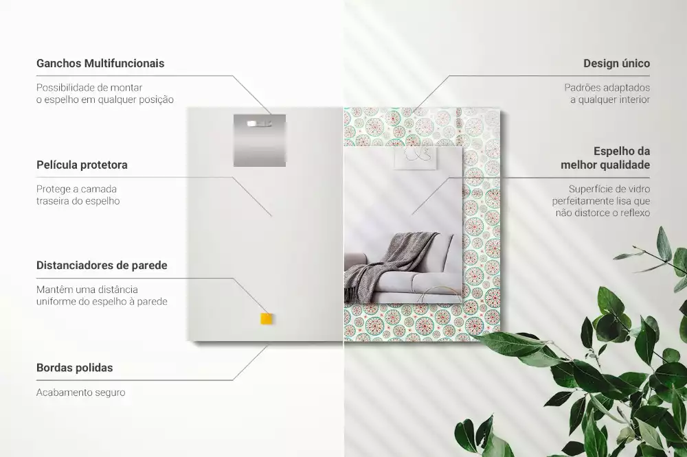 Oglindă dreptunghiulară cu ramă imprimată cu model de cercuri colorate